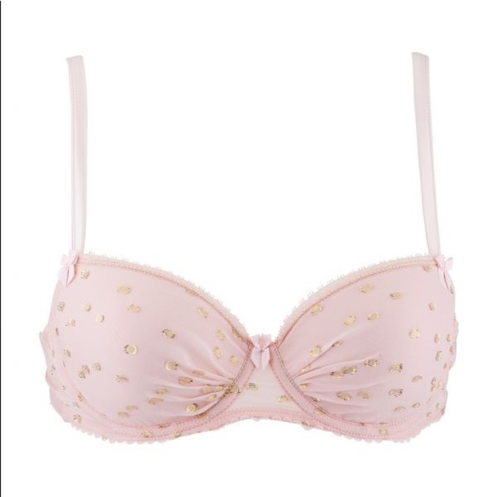 Light pink bra with gold polka dots 30C